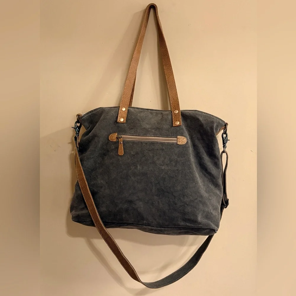 Myra Bag Large Hair-On Leather & Canvas Shoulder/Crossbody/Messenger Bag